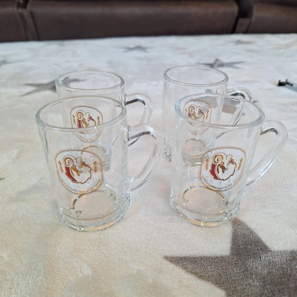 Set of 4 Rolling Rock Bock Miniature Glass Beer Mug Shot Glasses Made In France